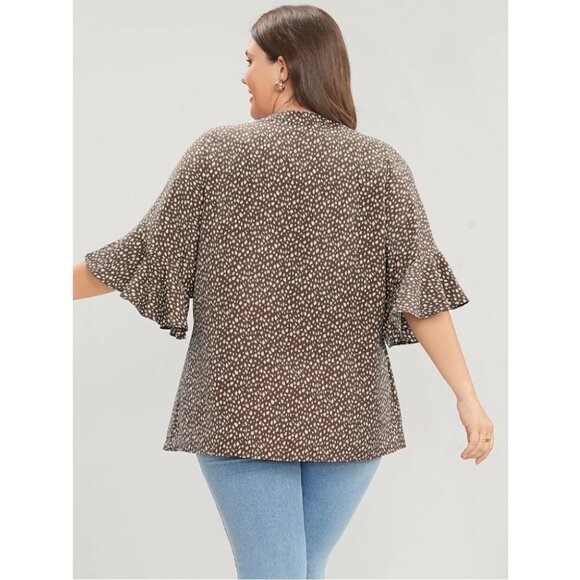 BloomChic NWT Maroon Leopard Print V Neck Ruffle Sleeve Blouse Size 10/M - Picture 3 of 3